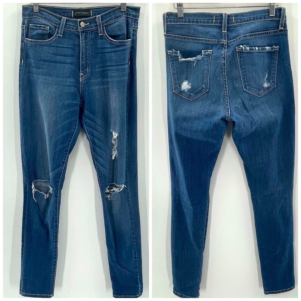 Flying Monkey High-Rise Distressed Skinny Jeans - Dark Blue